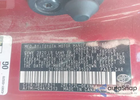 2017 Toyota Corolla Le z USA, uszkodzony, nr VIN 2T1BURHE0HC791097